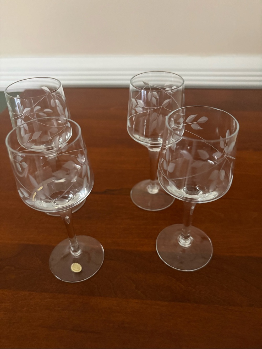 Set of 4 Etched Cordial Glasses Made in Hungary